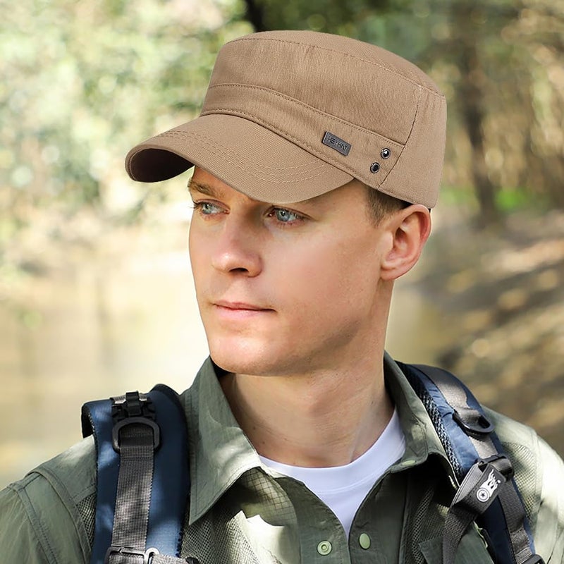 PTDTSHOU Cotton Military Caps for Men Women Unisex Flat Top Hat Adjustable Cadet Army Cap - Image 2